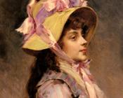 雷蒙多德马德拉索加雷特 - Portrait Of A Lady In Pink Ribbons